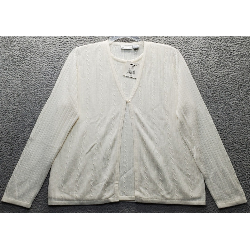 Croft & Barrow Twinset Sweater Womens XL Tan Textured Cable Knit Long Sleeve
